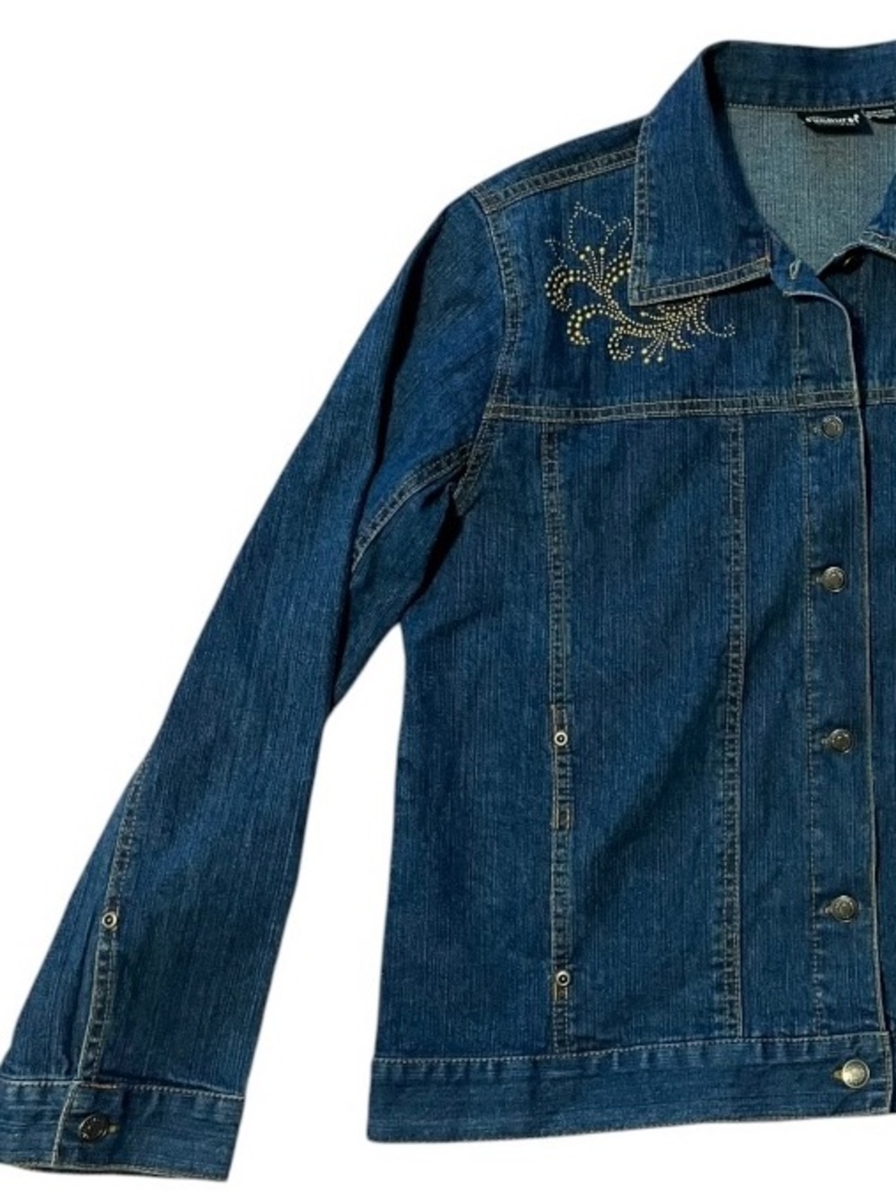 Morning sun Women's Blue Denim Jacket with Gold Stud Embellishment M NWOT